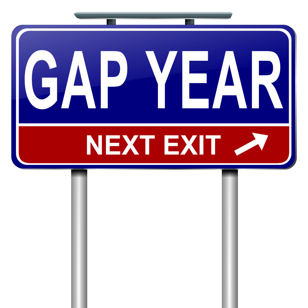 Illustration depicting a roadsign with a gap year concept. White  background.